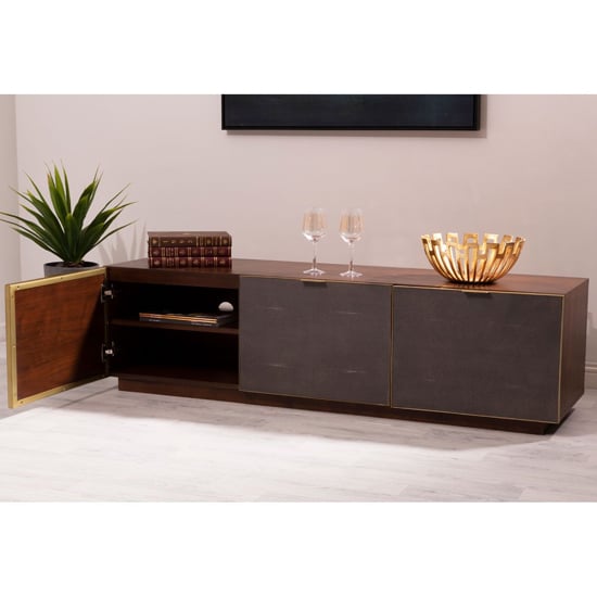 Read more about Fomalhaut wooden tv stand with gold metal frame in brown