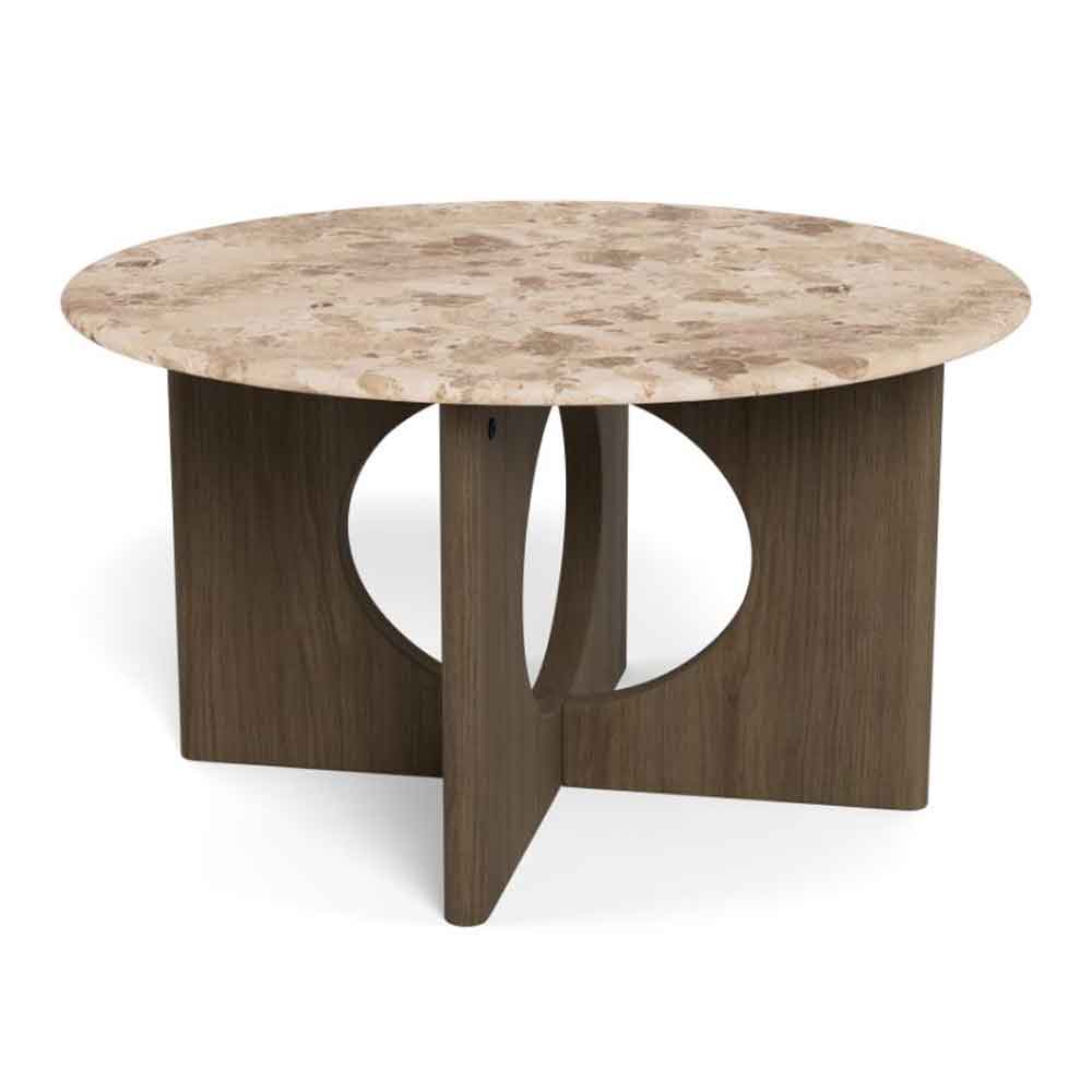 Fomaro Round Travertine Marble Effect Top Coffee Table with Smoked Oak Base