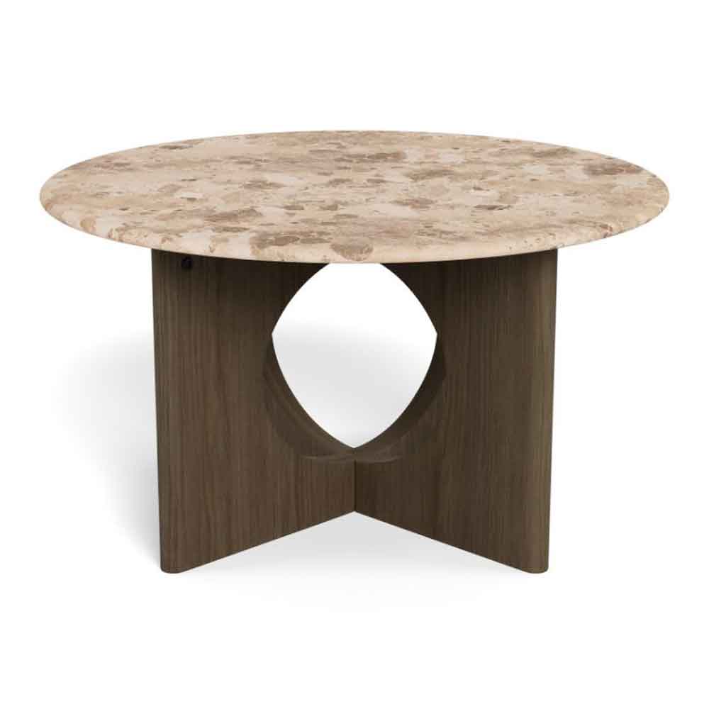 Fomaro Round Travertine Marble Effect Top Coffee Table with Smoked Oak Base