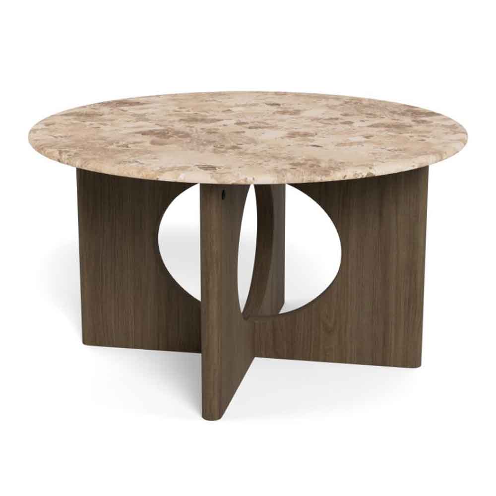 Fomaro Round Travertine Marble Effect Top Coffee Table with Smoked Oak Base