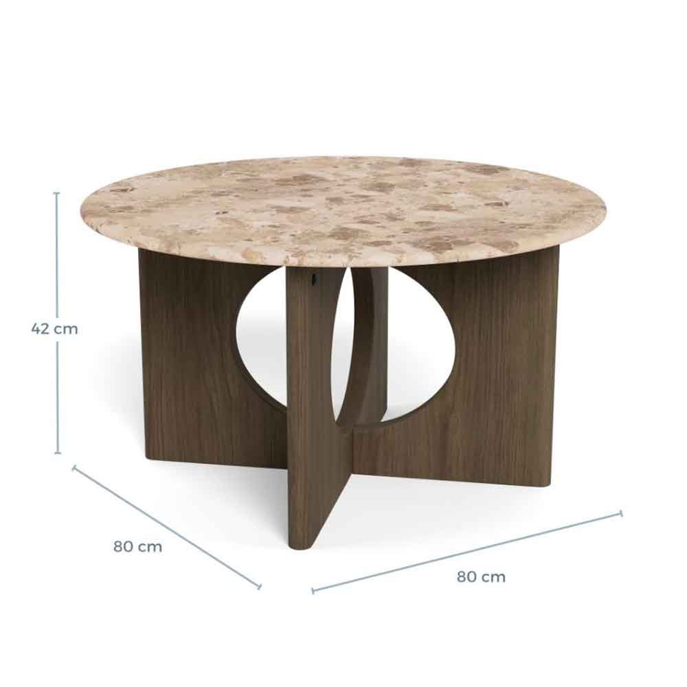 Fomaro Round Travertine Marble Effect Top Coffee Table with Smoked Oak Base