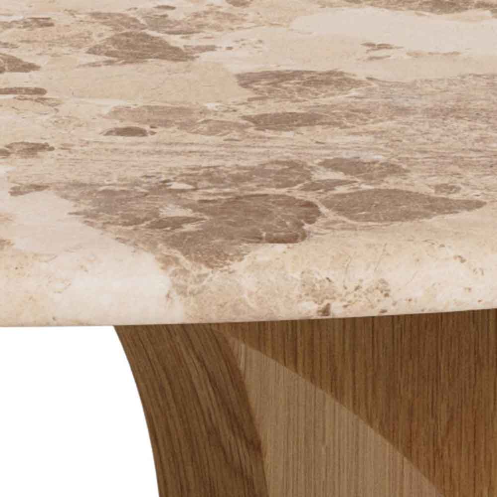 Fomaro Round Travertine Marble Effect Top Coffee Table with Veneer Oak Base