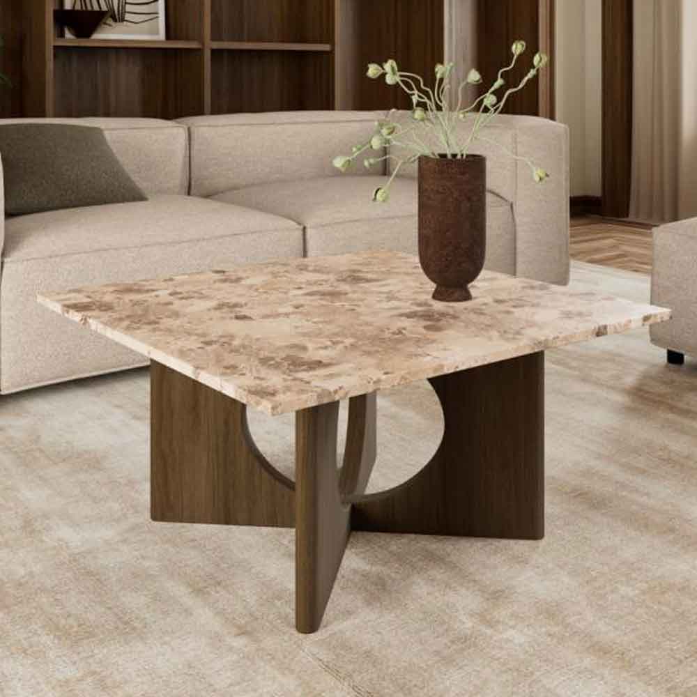 Fomaro Square Travertine Marble Effect Top Coffee Table with Smoked Oak Base