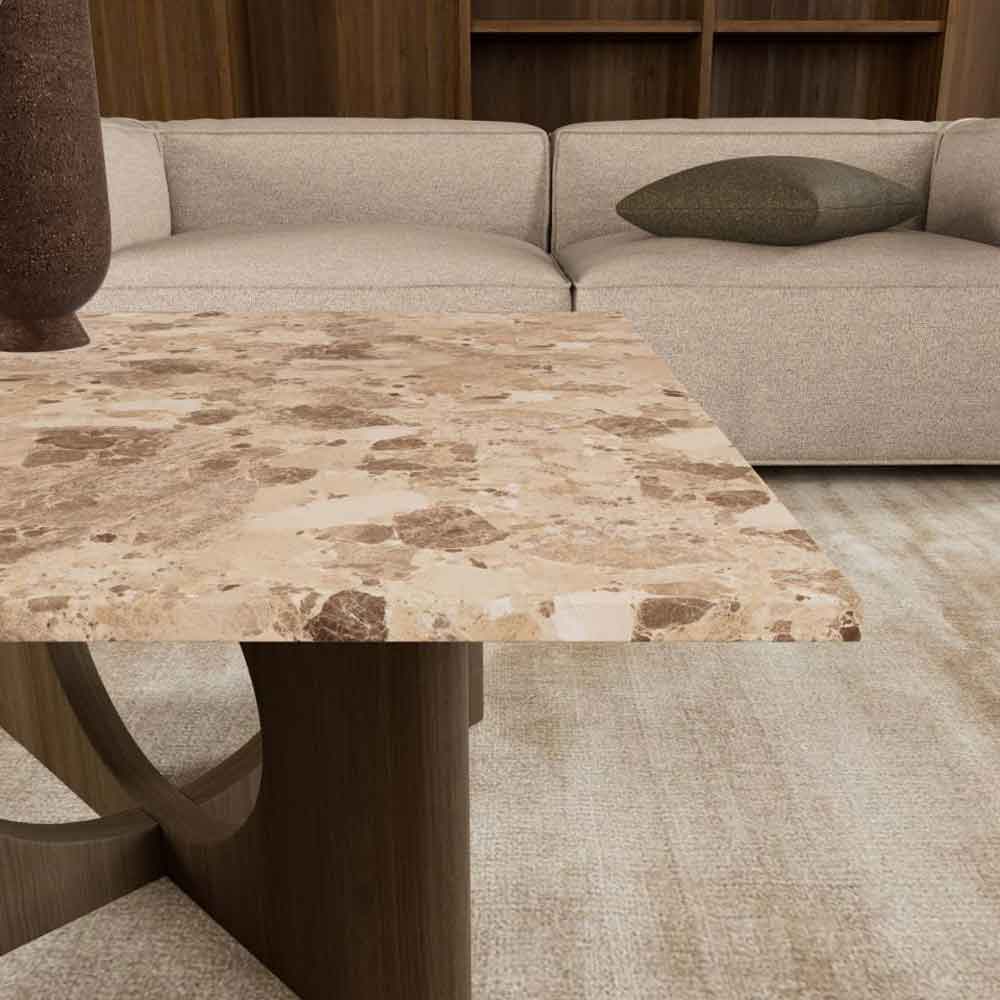 Fomaro Square Travertine Marble Effect Top Coffee Table with Smoked Oak Base