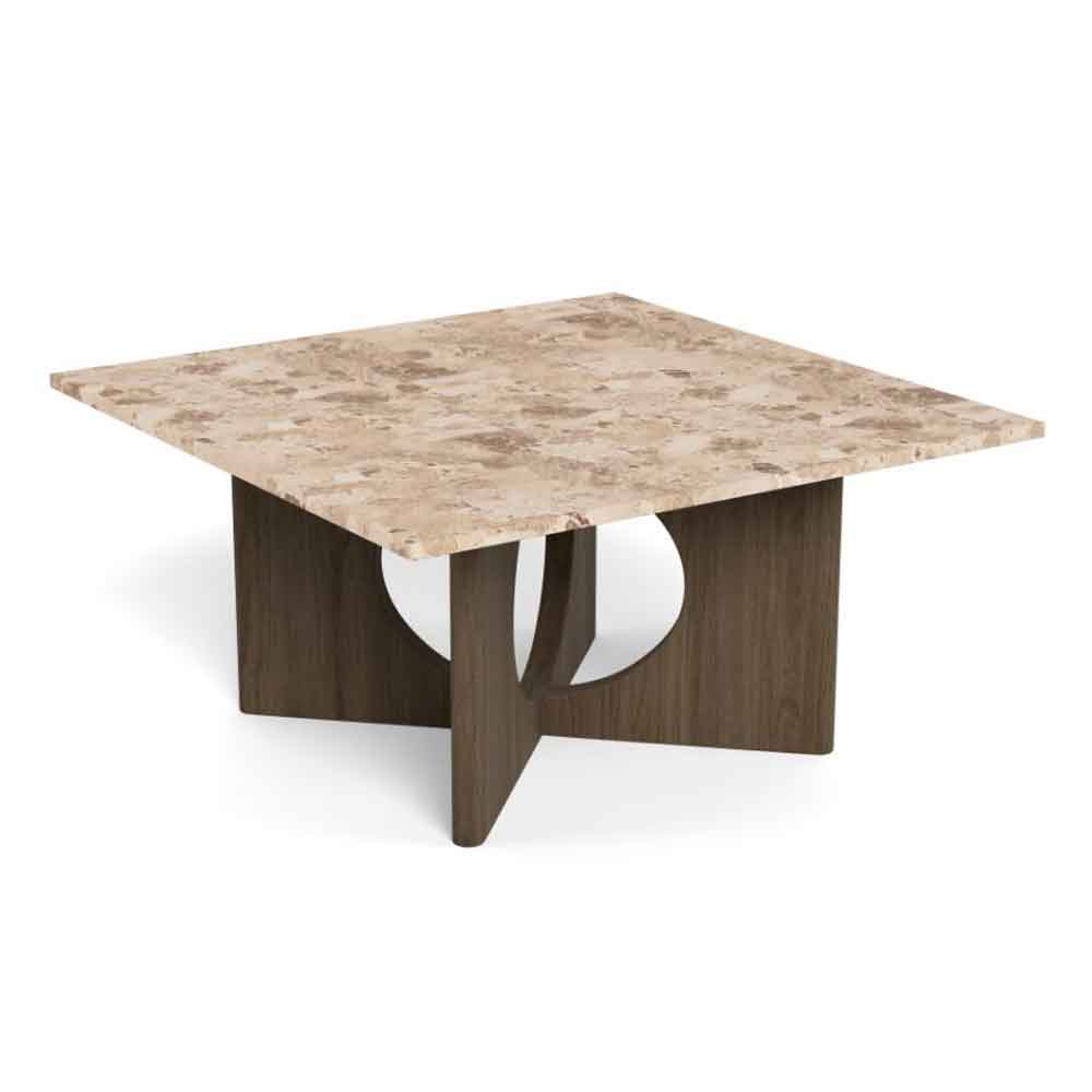 Fomaro Square Travertine Marble Effect Top Coffee Table with Smoked Oak Base