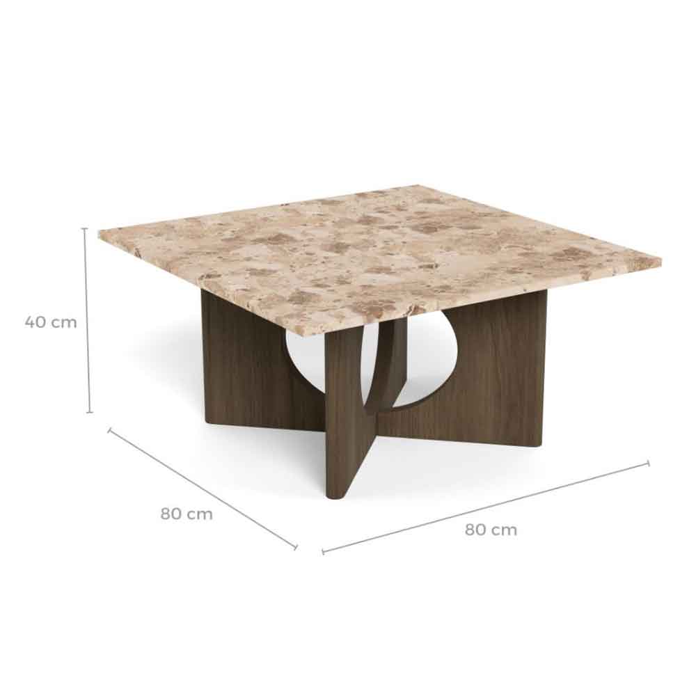 Fomaro Square Travertine Marble Effect Top Coffee Table with Smoked Oak Base