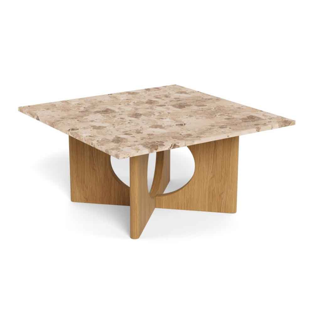 Fomaro Square Travertine Marble Effect Top Coffee Table with Veneer Oak Base