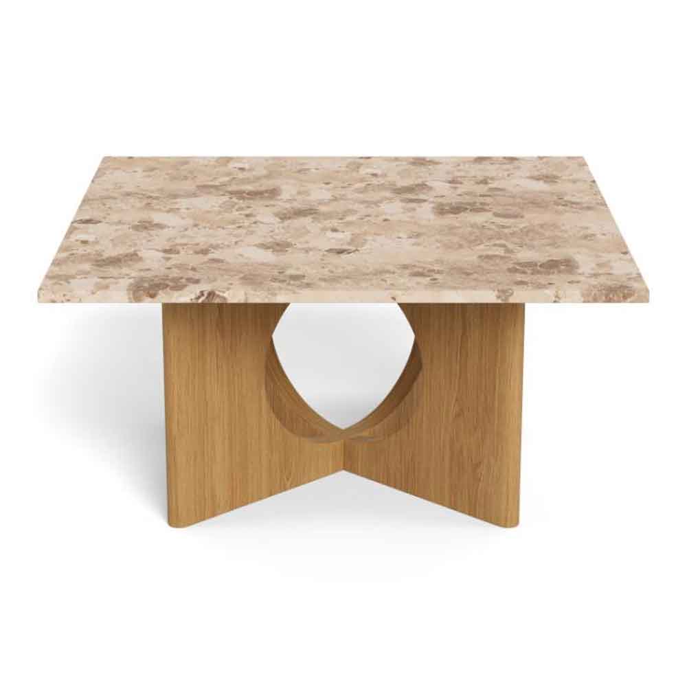 Fomaro Square Travertine Marble Effect Top Coffee Table with Veneer Oak Base