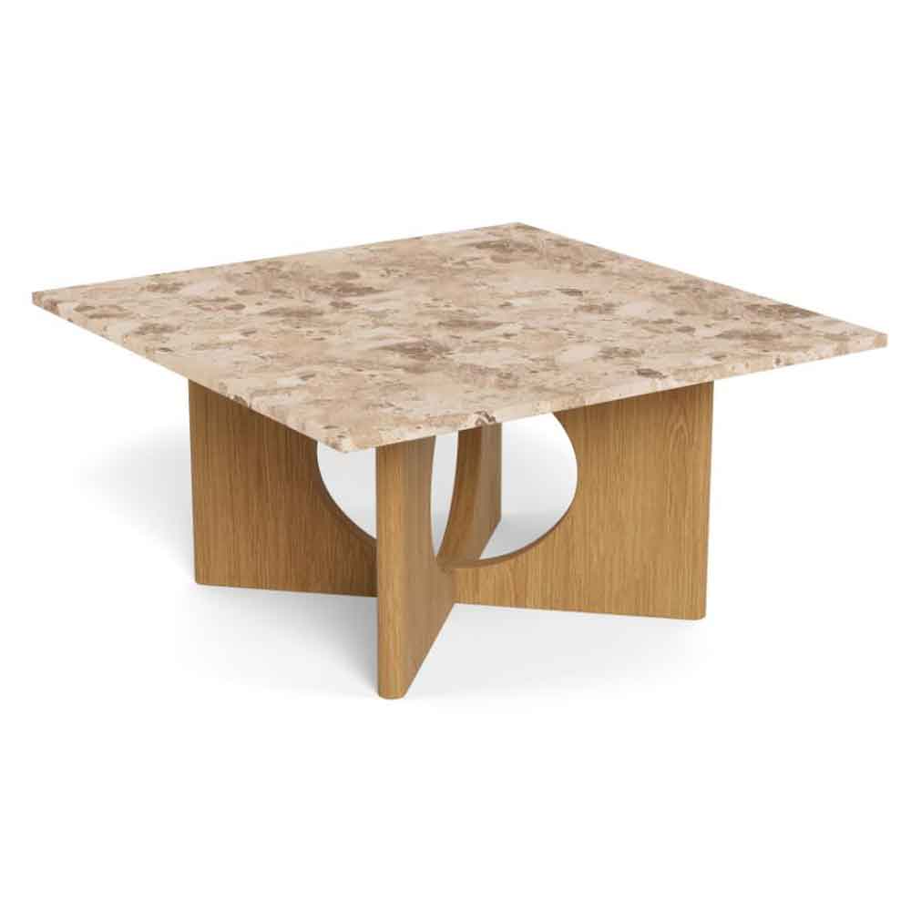 Fomaro Square Travertine Marble Effect Top Coffee Table with Veneer Oak Base