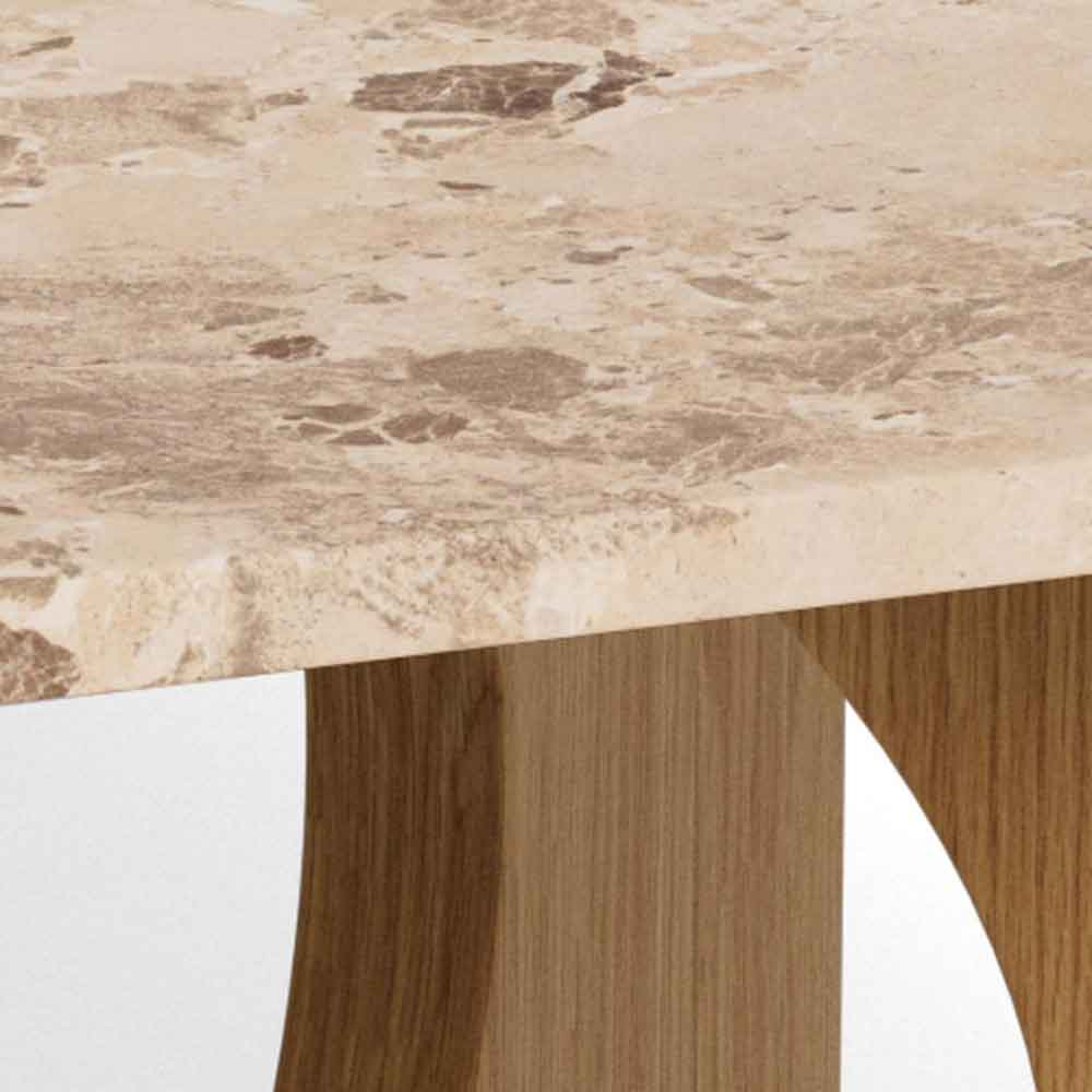 Fomaro Square Travertine Marble Effect Top Coffee Table with Veneer Oak Base