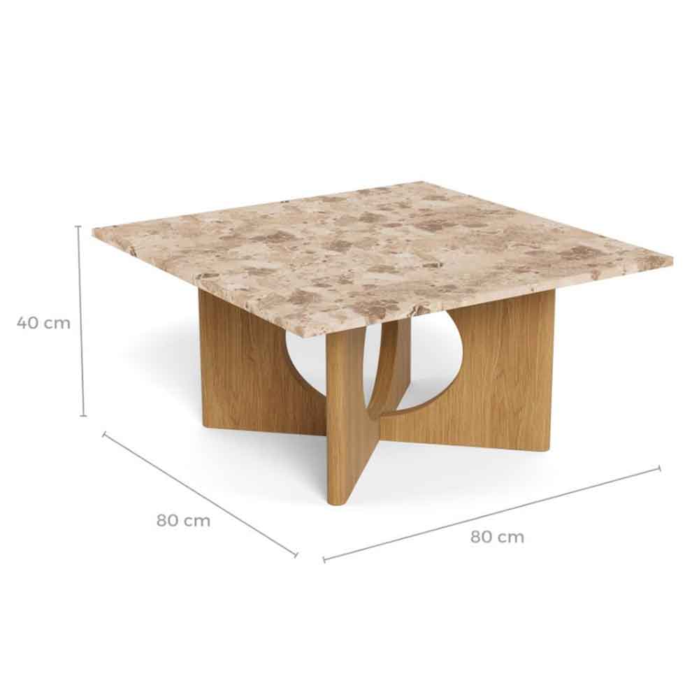Fomaro Square Travertine Marble Effect Top Coffee Table with Veneer Oak Base
