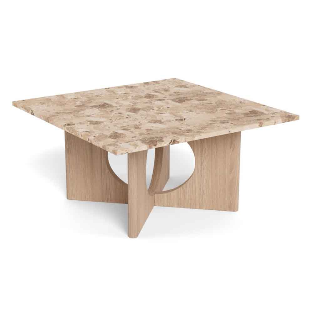 Fomaro Square Travertine Marble Effect Top Coffee Table with White Oak Base