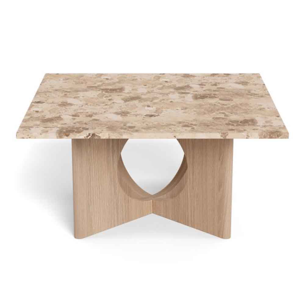 Fomaro Square Travertine Marble Effect Top Coffee Table with White Oak Base