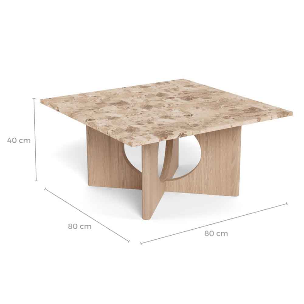 Fomaro Square Travertine Marble Effect Top Coffee Table with White Oak Base