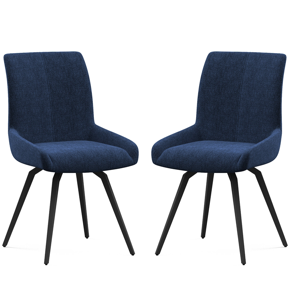 Fomix Blue Fabric Dining Chair with Black Legs in Pair