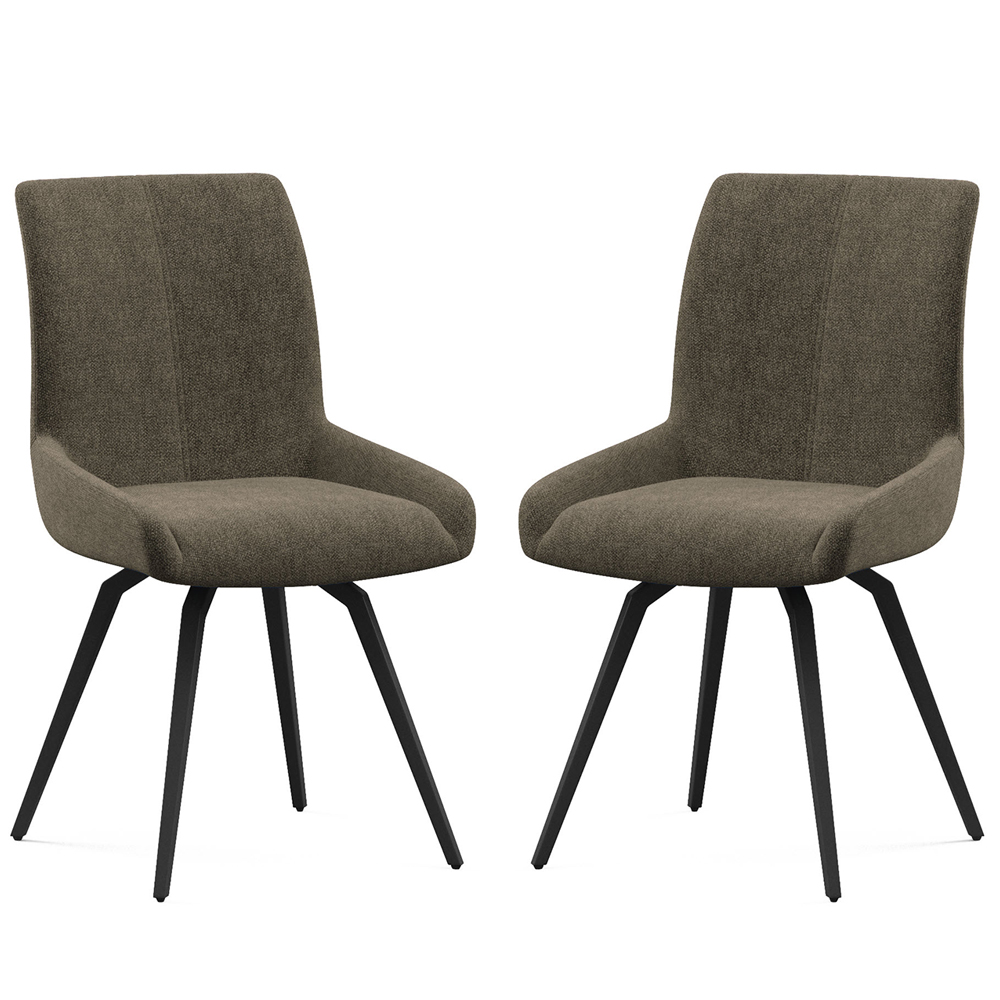Fomix Mocha Fabric Dining Chair with Black Legs in Pair