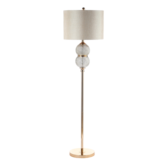 Fontana Cream Linen Shade Floor Lamp With Clear Silver Glass Base thumbnail