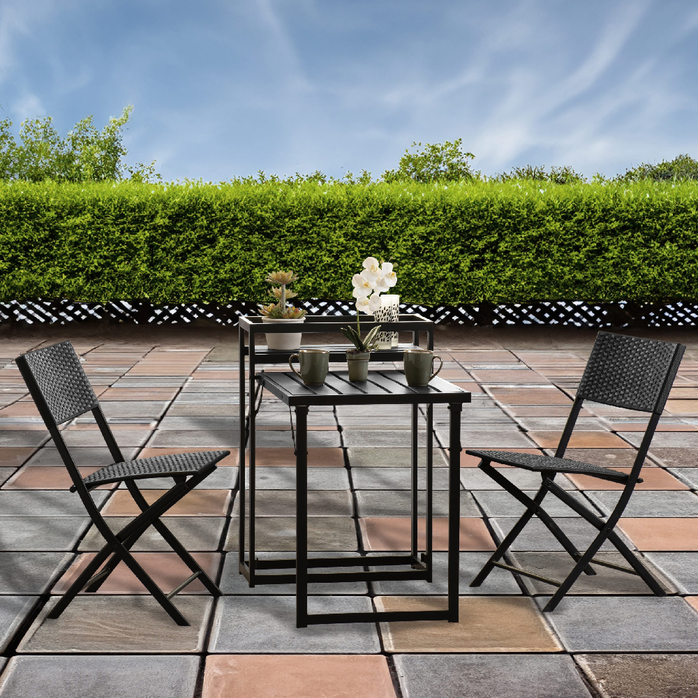 Fontana Metal Foldaway 3 Piece Bistro Set In Black
