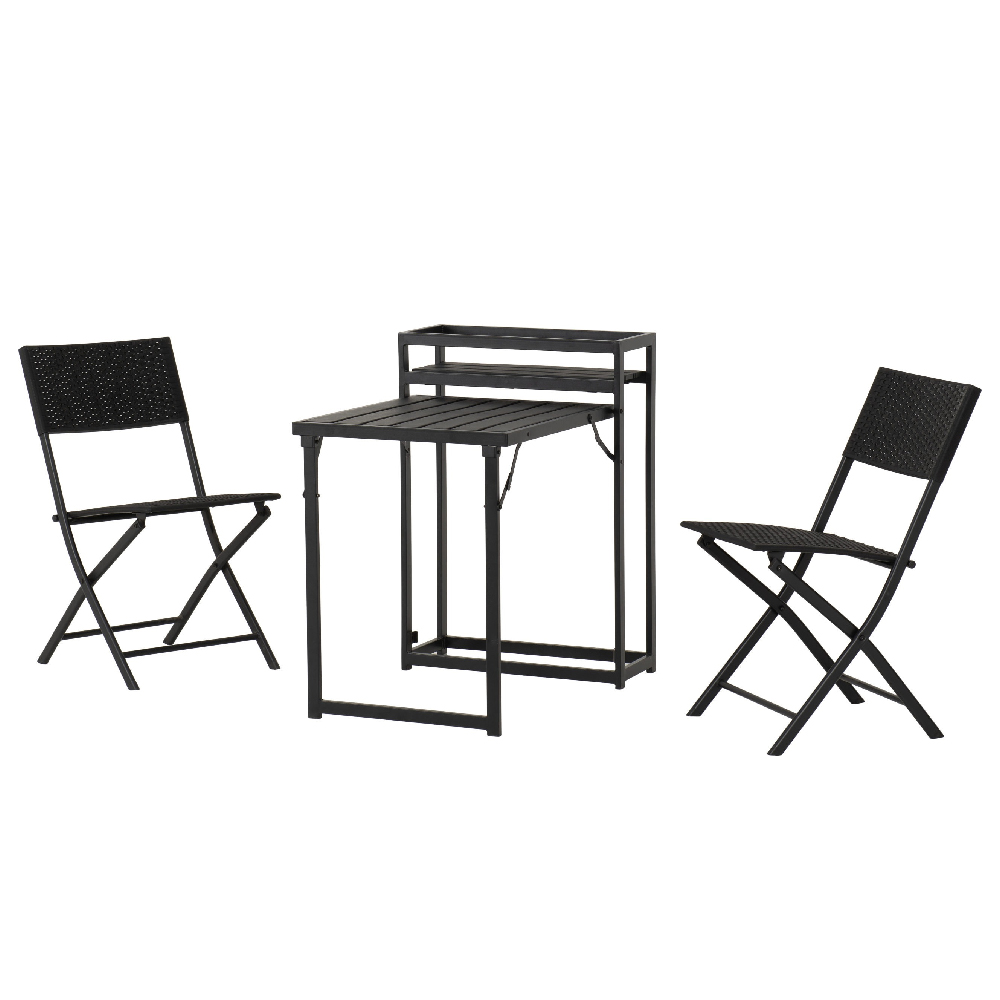 Fontana Metal Foldaway 3 Piece Bistro Set In Black