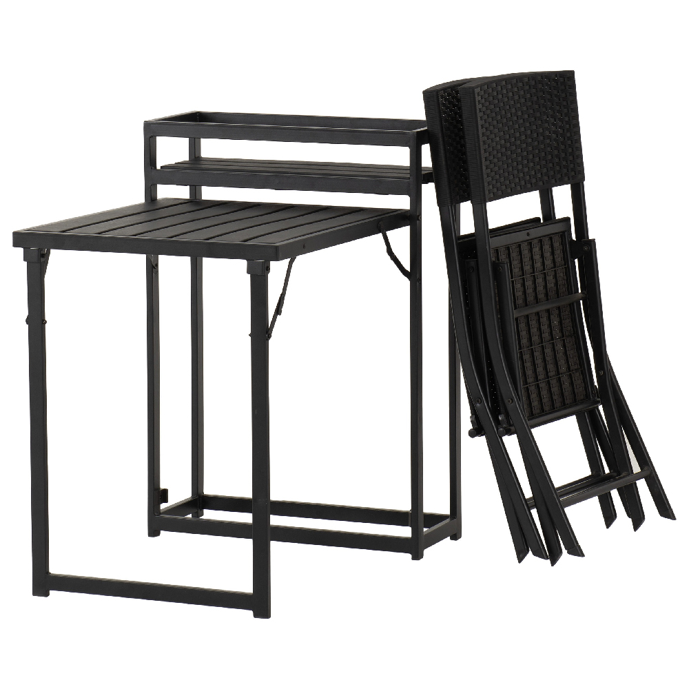 Fontana Metal Foldaway 3 Piece Bistro Set In Black