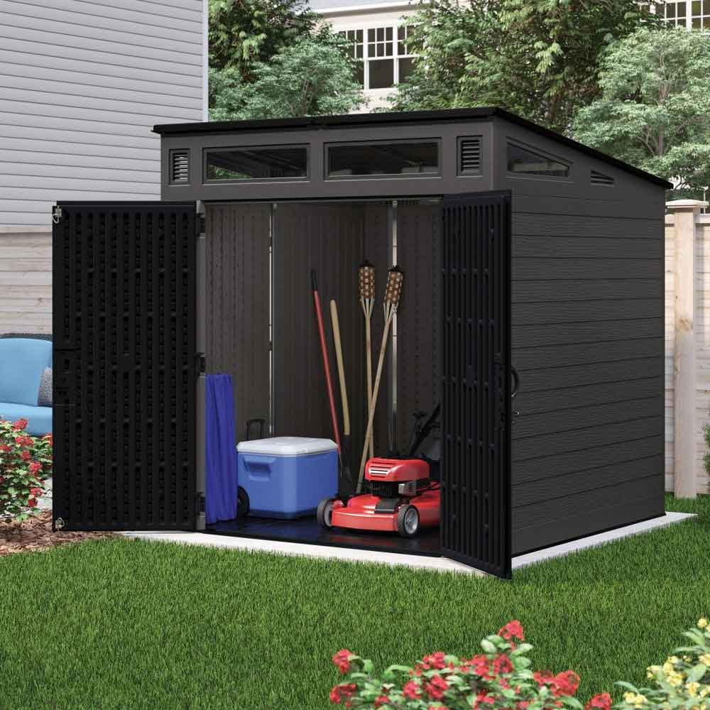 Forma 7x7 Reinforced Resin Garden Storage Cabinet in Peppercorn Grey