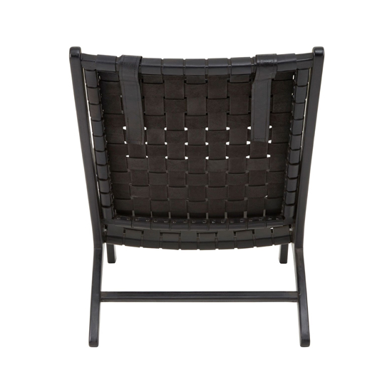 Formosa Black Leather Woven Accent Chair With Wooden Frame