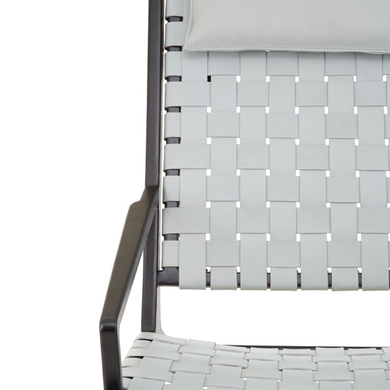 Formosa Grey Leather Woven Accent Chair With Black Wooden Frame