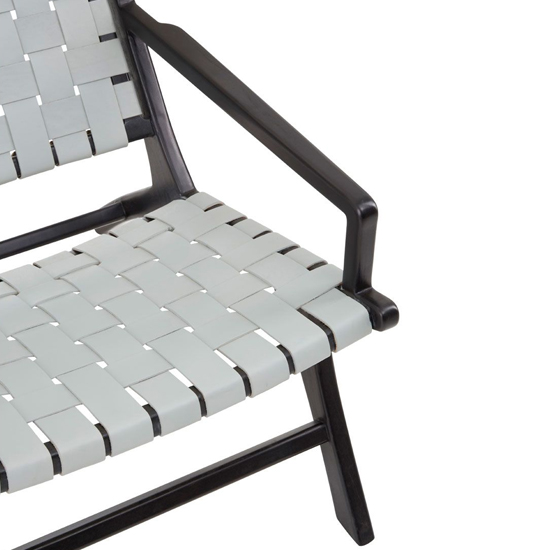 Formosa Grey Leather Woven Accent Chair With Black Wooden Frame