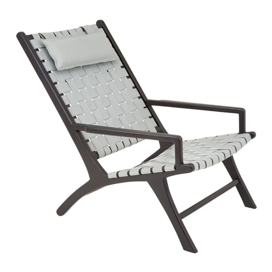 Read more about Formosa grey leather woven accent chair with black wooden frame