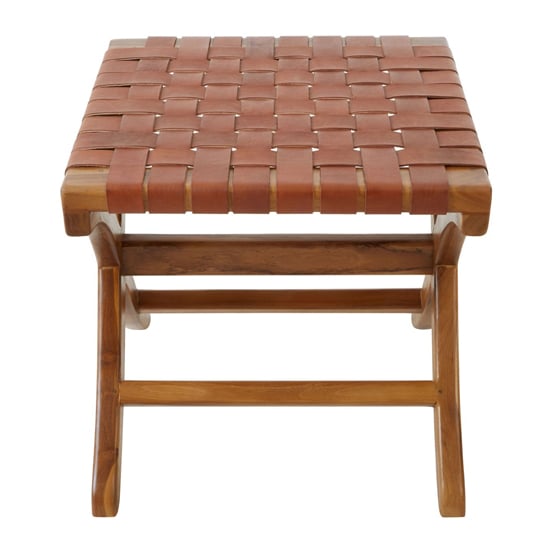 Photo of Formosa square wooden stool with leather seat in brown