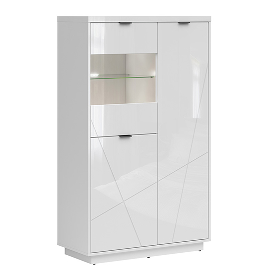 Forn High Gloss Display In White With 3 Doors And LED