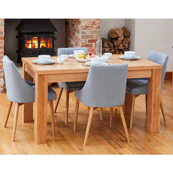 Fornatic Extending Mobel Oak Dining Table 4 Grey Harrow Chairs FiF