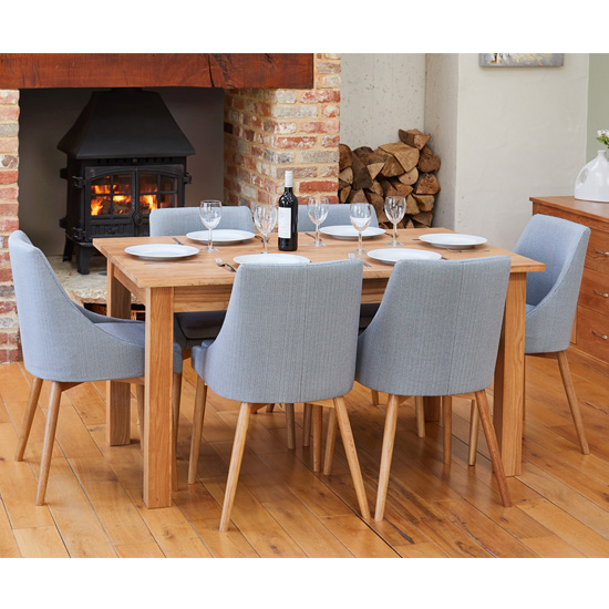 Fornatic Extending Mobel Oak Dining Table 4 Grey Harrow Chairs FiF