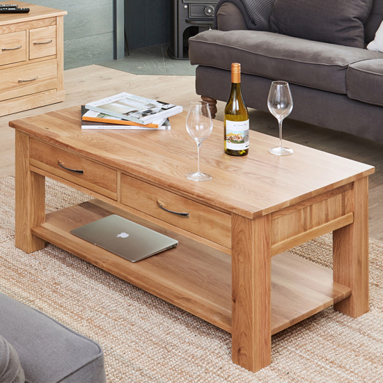 Fornatic Wooden Coffee Table In Mobel Oak With 4 Drawers thumbnail