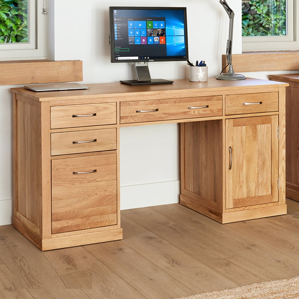 Fornatic Wooden Computer Desk With 2 Doors 4 Drawers In Oak