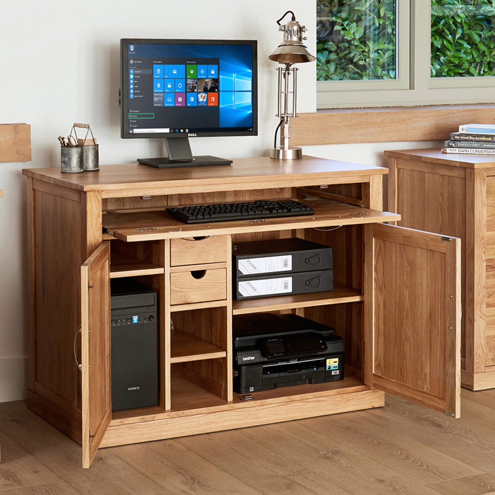 Fornatic Wooden Computer Desk With With 3 Doors In Mobel Oak
