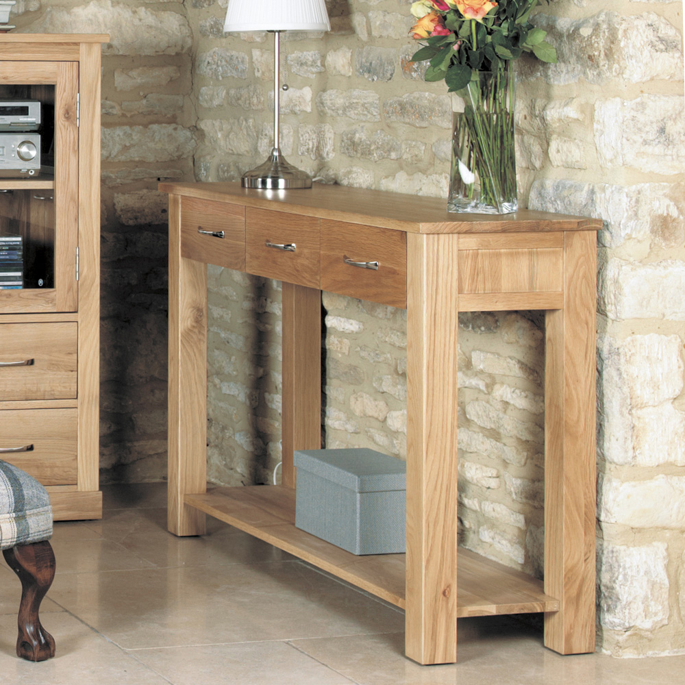 Fornatic Wooden Console Table With 3 Drawers In Oak