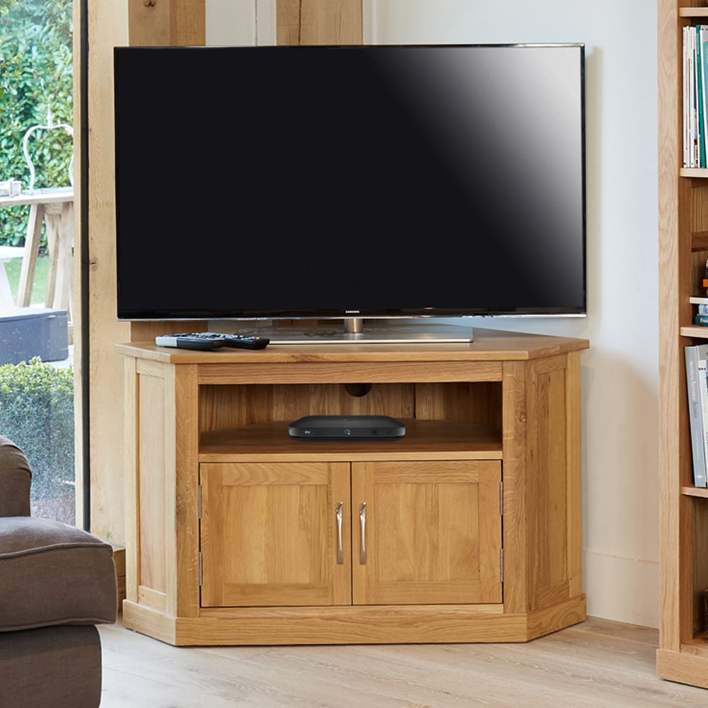 Fornatic Wooden Corner TV Stand With 2 Doors In Oak