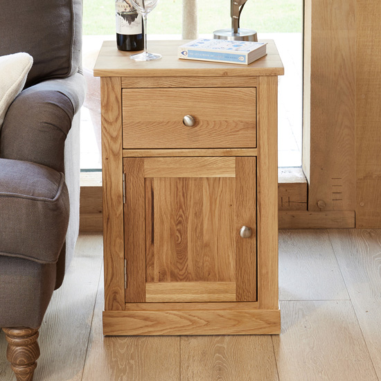 Read more about Fornatic wooden lamp table in mobel oak with 1 door 1 drawer