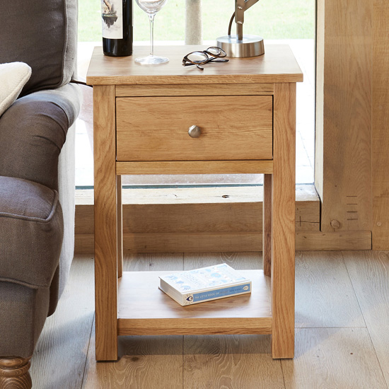 Photo of Fornatic wooden lamp table in mobel oak with 1 drawer