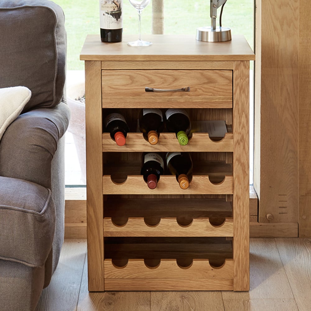 Fornatic Wooden Lamp Table With Wine Rack In Oak