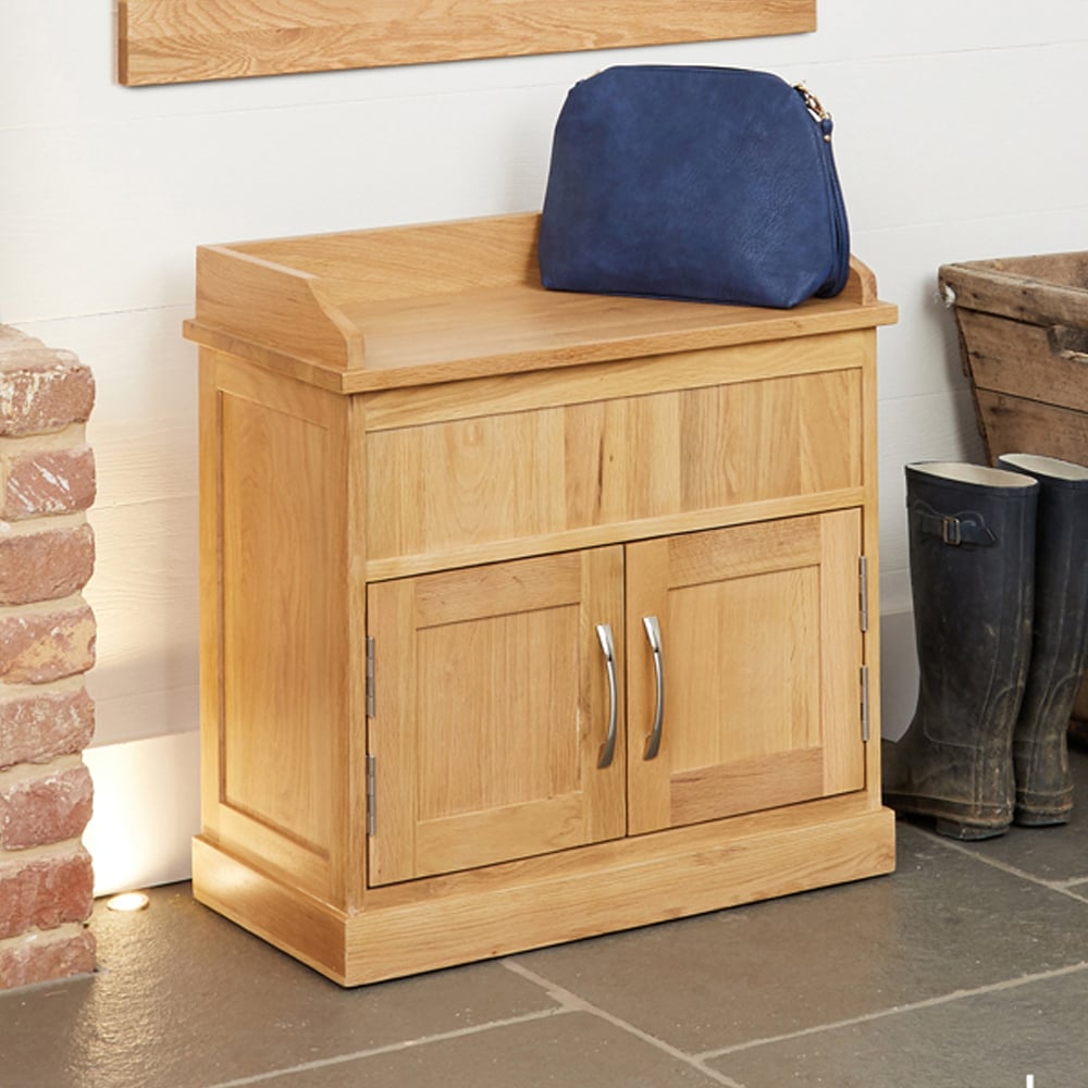 Fornatic Wooden Shoe Storage Seating Bench With 2 Doors In Oak