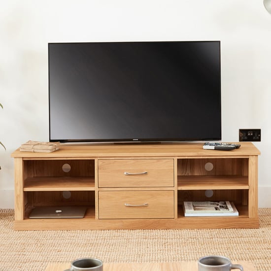 Photo of Fornatic wooden tv stand in mobel oak with 2 drawers 2 shelves