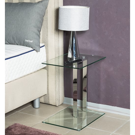 Product photograph of Forney Clear Glass Side Table With Chrome Metal Stand from Furniture in Fashion