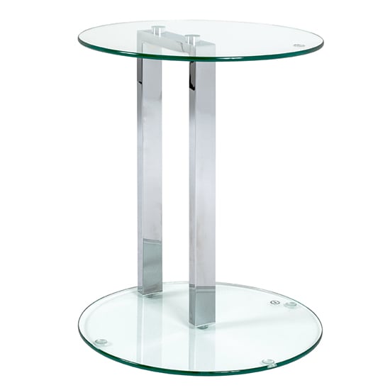 Forney Round Clear Glass Side Table With Chrome Metal Stand_2