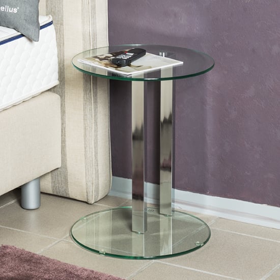 Read more about Forney round clear glass side table with chrome metal stand