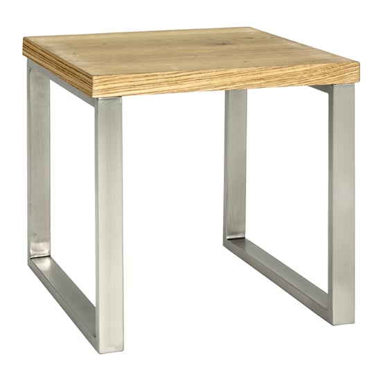 Forney Wooden Side Table In Oak With Stainless Steel Legs
