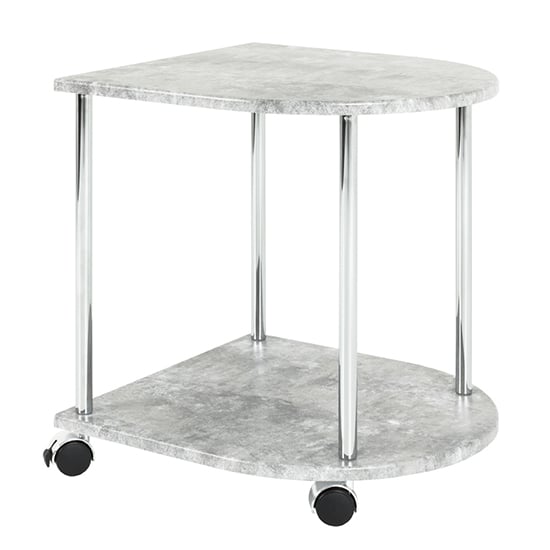 Photo of Forney wooden side table on castors in concrete effect