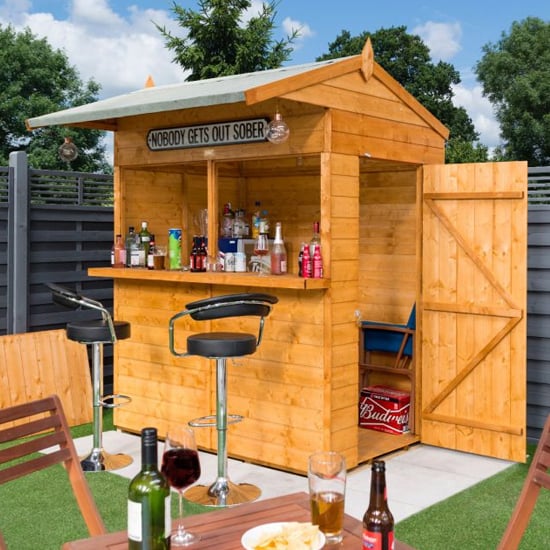 Product photograph of Forris Wooden Garden Bar Shed And Storage In Honey Brown from Furniture in Fashion