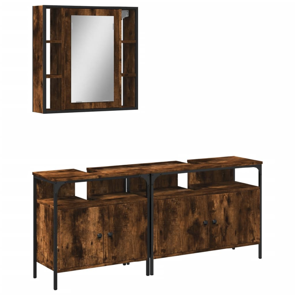 Forsyth Wooden 3 Piece Bathroom Cabinet Set In Smoked Oak